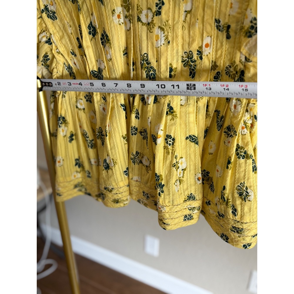 Pilcro Anthropologie Top Babydoll Yellow Floral M Cottagecore Coquete Nature - Picture 3 of 5